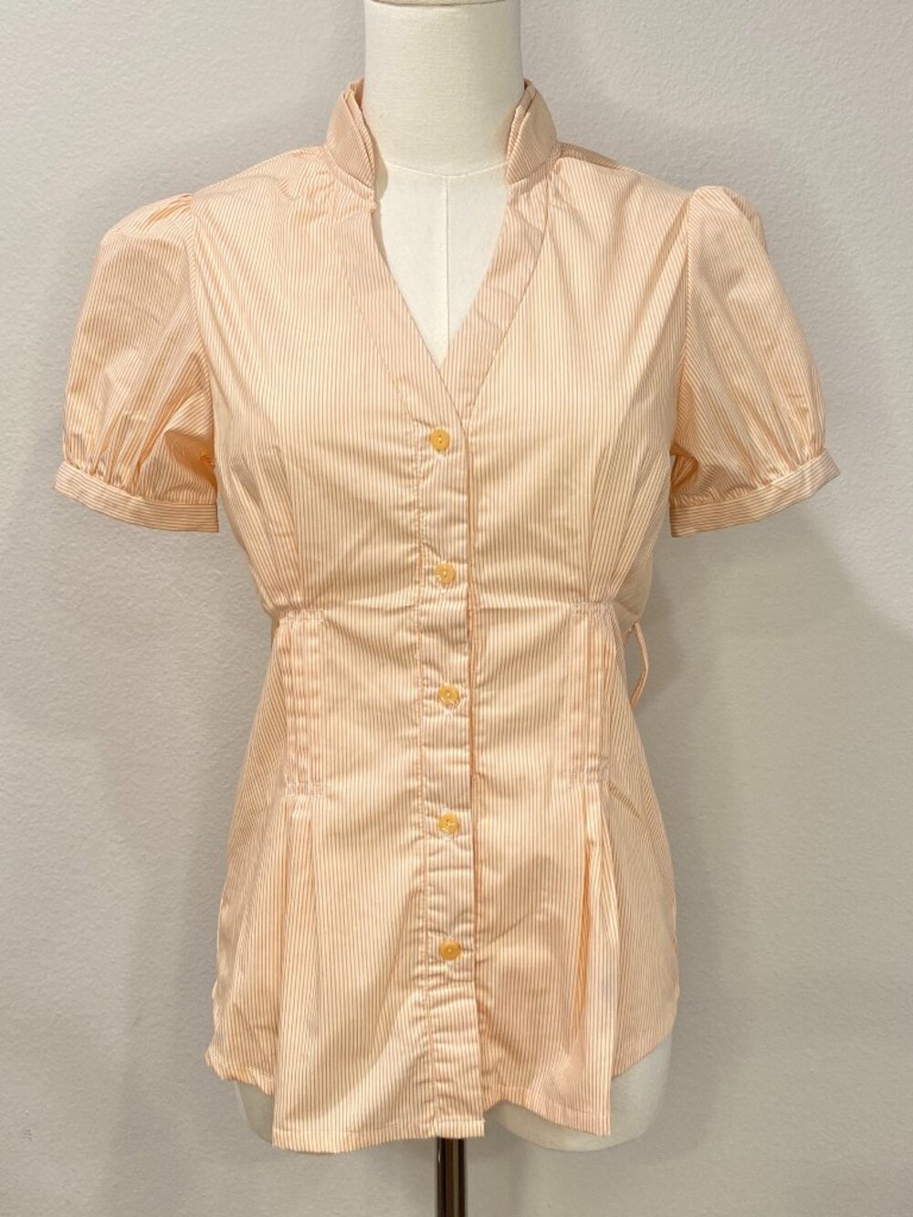 Orange & White Striped Cinched-Waist Button-Down Blouse – NWT